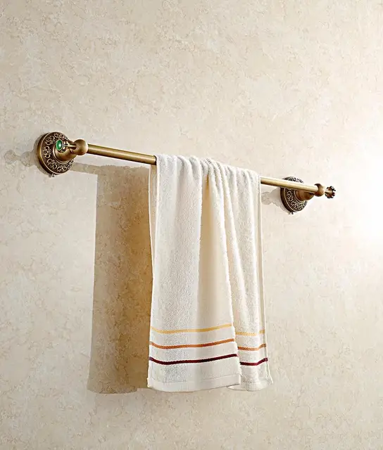 Antique Bronze Towel Rack Solid Brass Towel Bar Green Stone Towel Rack