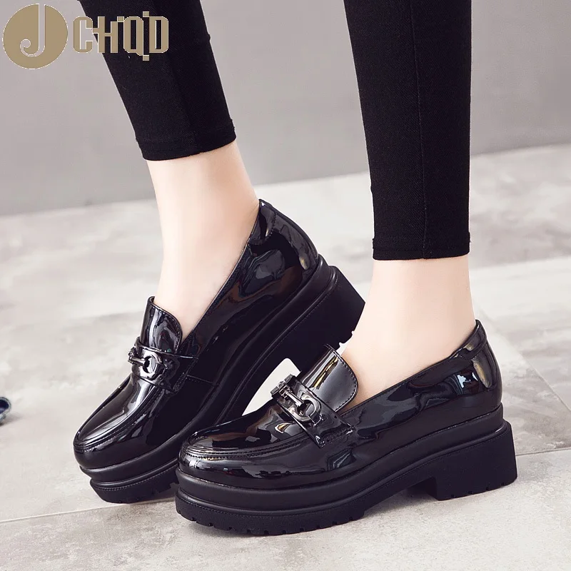 

JCHQD Spring New Women's heeled Thick-soled, Shallow-mouthed Women's Shoes Wind Painted Leather Shoes