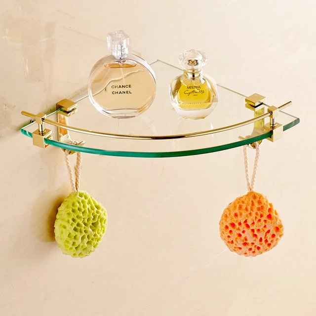 Gold Brass Corner Shelf Wall Mounted Bathroom Accessories Set Smooth