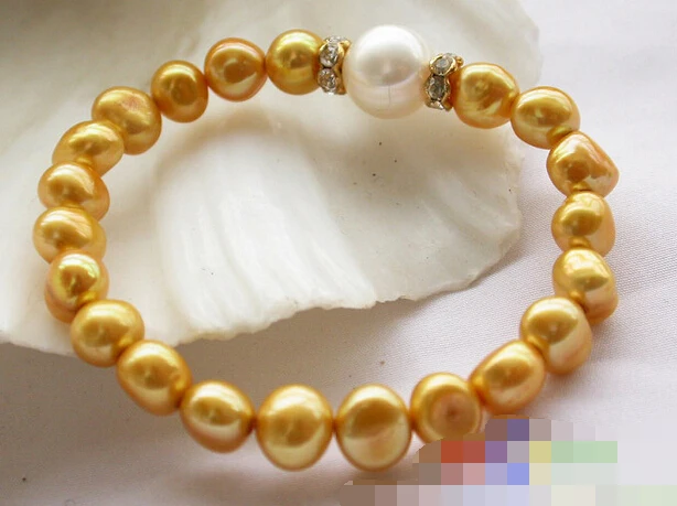 

12682 GOLDEN WHITE BAROQUE FRESHWATER PEARL BANGLE Natural >>> -Top quality free shipping