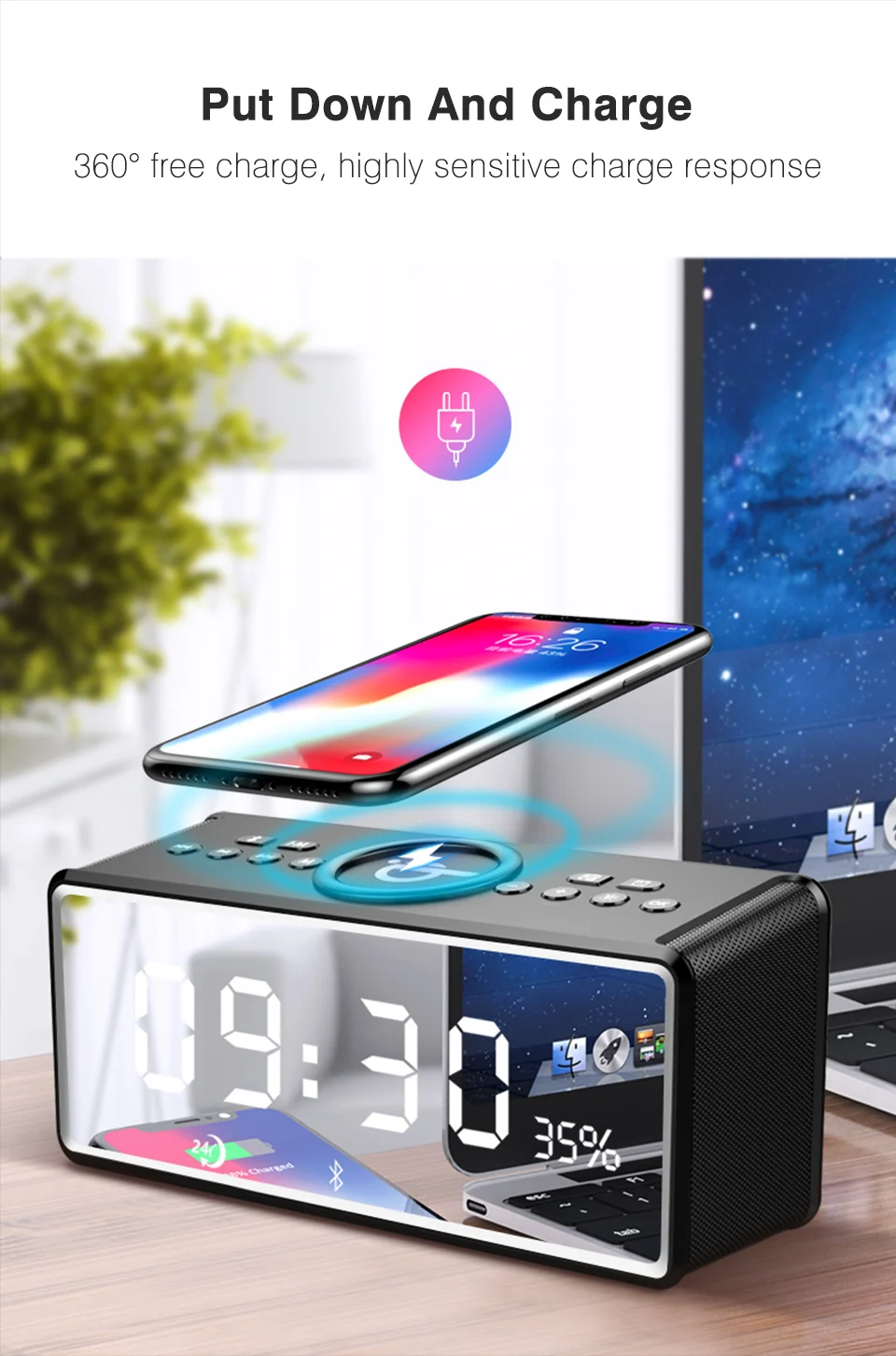 Portable Wireless Bluetooth Speaker FM Radio Alarm Bass Sound Systems 3D Stereo Surround Wireless Charger For iPhone Samsung (19)