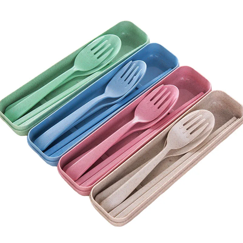 

1Set Cute Portable Travel Cutlery Wheat Straw Fork Camping Picnic Set Gift for Child Office People Dinnerware