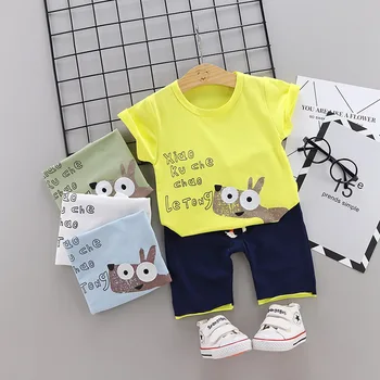 

Summer Children Baby Boys Girls Cotton Clothes Letter Cartoon T-Shirt Shorts 2pcs/Sets Child Fashion Casual Wear Kids Tracksuits