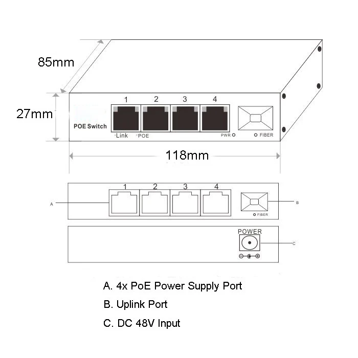 5 коммутатор 1 SC волокно 4 PoE Порты Мощность адаптер IEEE802.3at 25,5 W