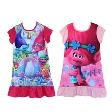2017 New Summer kids girls nightgowns cotton fabric trolls poppy dress sleepwear for 3-9 years old
