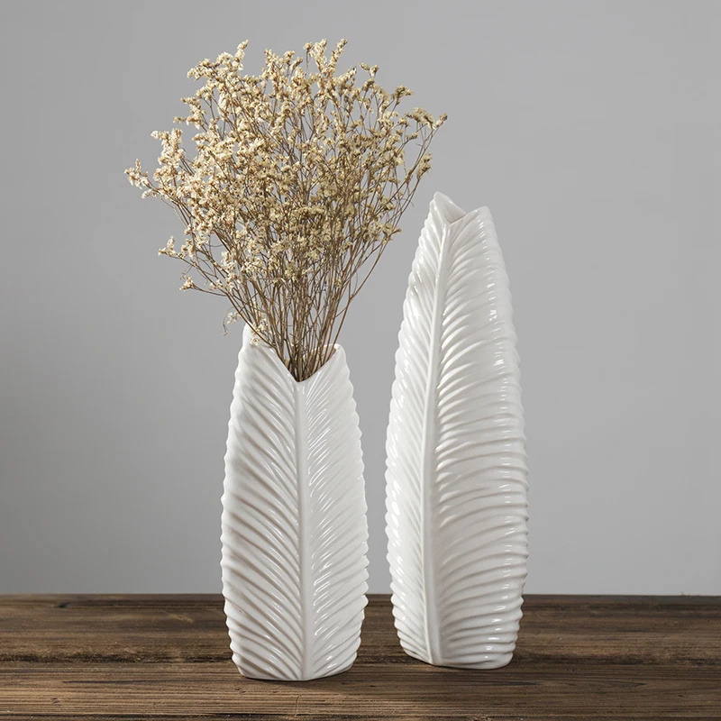 White ceramic creative fashion Plantain leaf flowers vase pot home