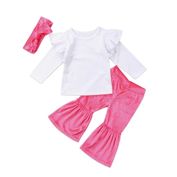 

Little Girls 3 pcs Clothing Set Baby Girl T-shirt Top+Flare Sleeve Pants+Headband Clothes Outfits 0-4T