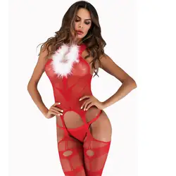 Рождественское эротическое женское белье сексуальные женские пижама в сетку Одежда Цельный длинный чулок Нижнее белье соблазнительное