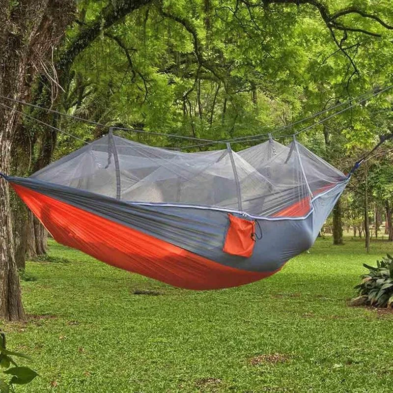 

Portable Outdoor Camping Hammock with Mosquito Net Parachute Fabric Hammocks Beds Hanging Swing Sleeping Bed Tree Tent