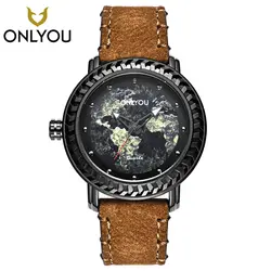 ONLYOU Для мужчин часы большой циферблат лучший бренд класса люкс ремень из натуральной кожи кварцевые часы мужские Спорт Творческий