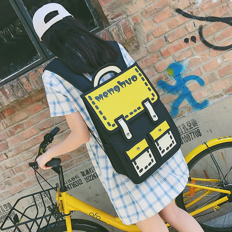 Menghuo 2017 Nuevo 3D Jump style 2D dibujo Paper Bag Cartoon comic mochila Messenger Tote moda lindo estudiante bolos mochila Menghuo 2017 Nuevo 3D Jump style 2D dibujo Paper Bag Cartoon comic mochila Messenger Tote moda lindo estudiante bolos mochila