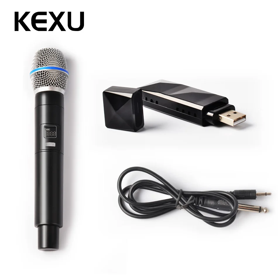 

KEXU USB Wireless Microphone UHF Handheld Cardioid Vocal Mic Studio Dynamic Mic for Karaoke Speech Microphone