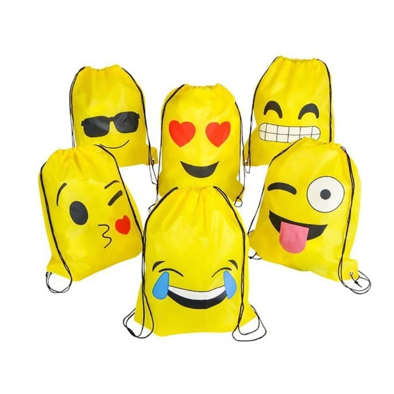 

Emoji Drawstring Backpack Bags 12 Pack Cute Assorted Emoticon Party Favors