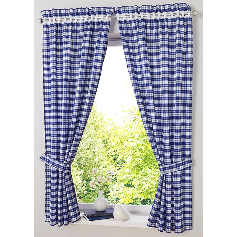 Pastoral Red/ Blue Plaid Short Curtains for Kitchen Window Treatments Kids Room Curtains for Bedroom Living Room Roman Blinds