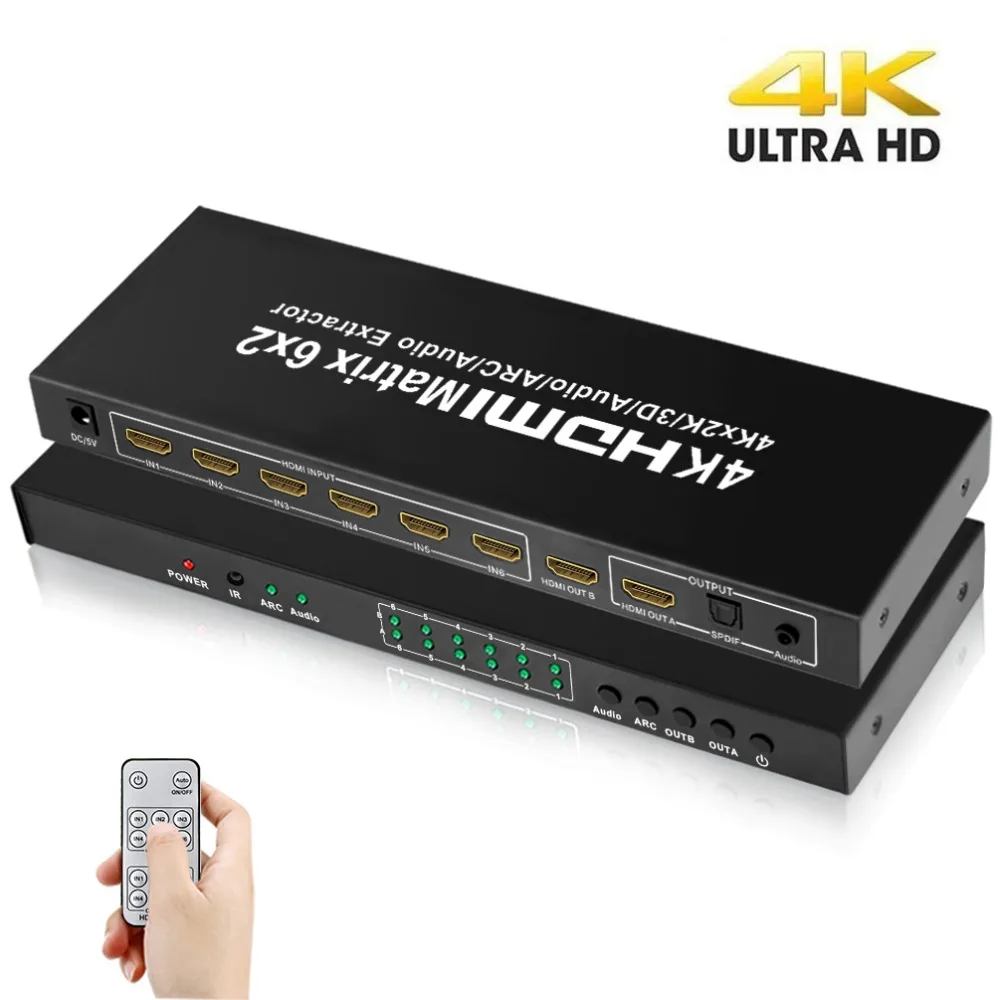 Aikexin 4K HDMI матрица 6x2 переключатель сплиттер 6 вход 2 Выход HDMI1.4 видео Поддержка