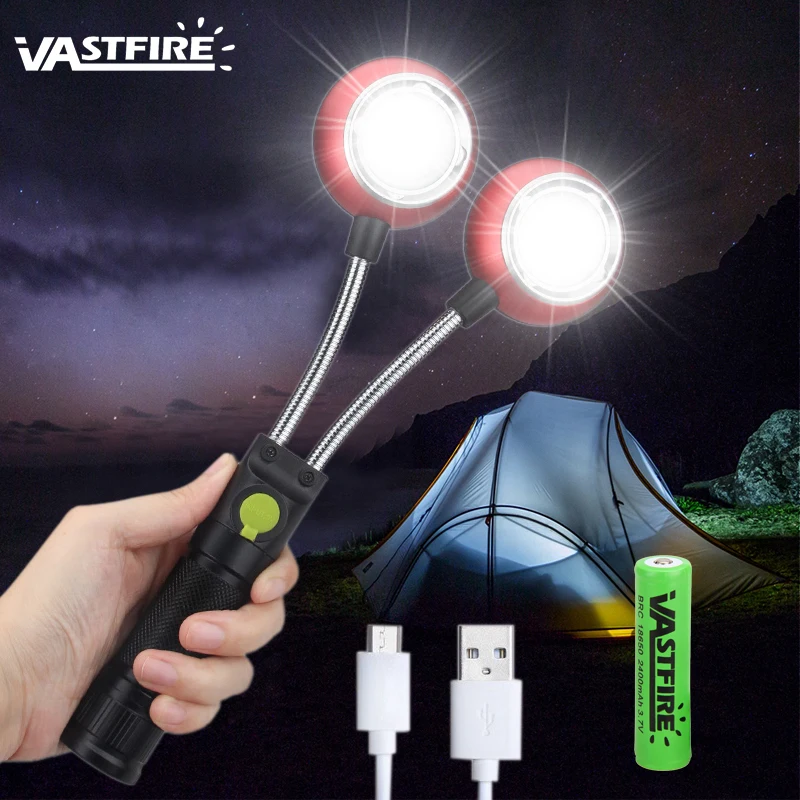 

Flexible Multi-Angle Rotating Work Light Ultra Bright Double Head Magnetic COB LED Inspection Flashlight Waterproof Table Lamp