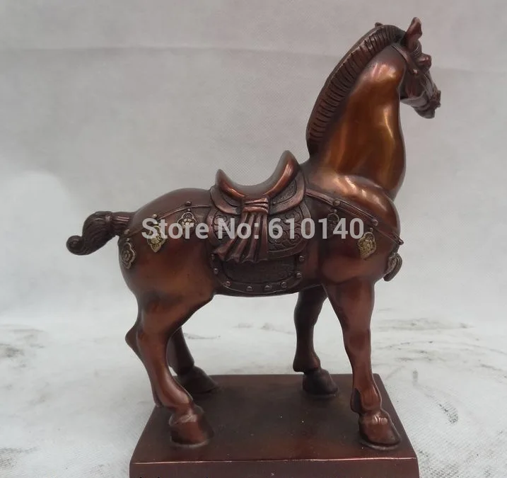 

8" Chinese Zodiac Pure Bronze Animals Sculpture JiXiang Wealth Tang Horse Statue