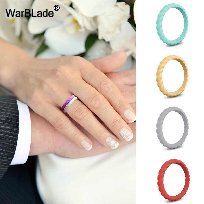 3mm Thin Braided Silicone Ring Fashion Sports Hypoallergenic Crossfit Flexible Woven Rubber Finger Ring For Women Wedding Rings