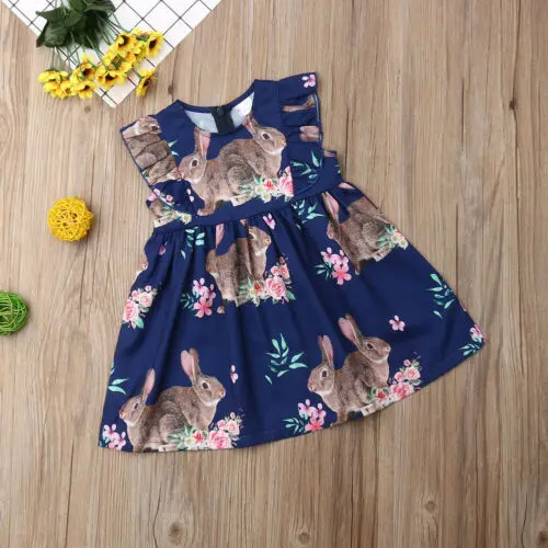 

Easter Kids Baby Girls Cotton Rabbit Party Pageant Ruffle Tutu Dress Sundress
