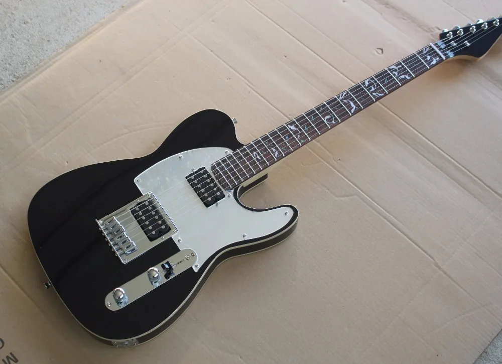 

Black Electric Guitar with Mirror Pickguard,HH Pickups,Rosewood Fretboard,Tree of Life Inlay,offer customized services