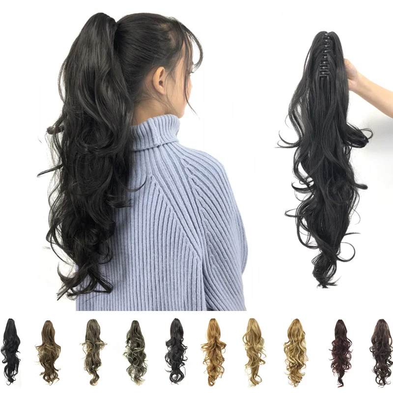 

10 Color Available 60cm Long Black Brown Wavy Ponytail Wigs Pony Hair Hairpiece Extension Clips In Hair Ponytails Hairpieces