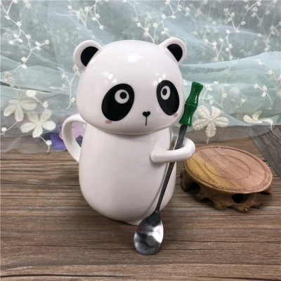Оригинальность супер милая панда керамические чашки Чехлы ложки и кружки большой емкости мужчины и женщины чашки любителей кофе подарки - Цвет: C