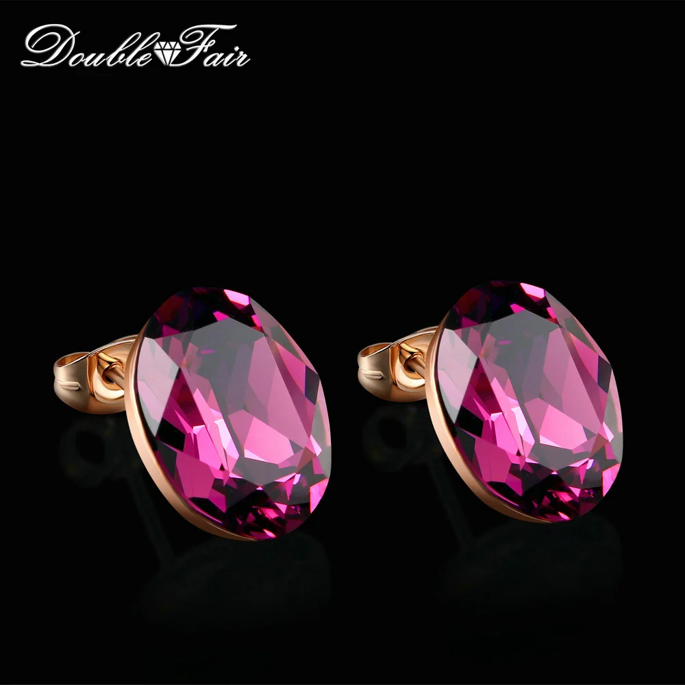 Двойные очаровательные фиолетовые овальные серьги-гвоздики с фианитами цвета розового золота, модные брендовые серьги для женщин, свадебные серьги DFE571