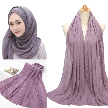 

10 pcs/lot Fashion plain leaf pleated bubble chiffon scarf wrinkle long shawls hijab crumple pashmian muslim scarves/scarf