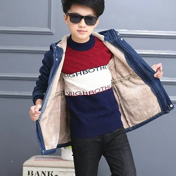 

New Jeans fleece boys coats winter denim kids jackets Boys Jacket 7CT047