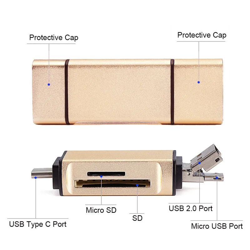 3 In 1 MicroSD SD TF USB2.0 MicroUSB Type-C OTG Universal Memory Card Reader Design for Ipad IPhone Android Phone PC Macbook