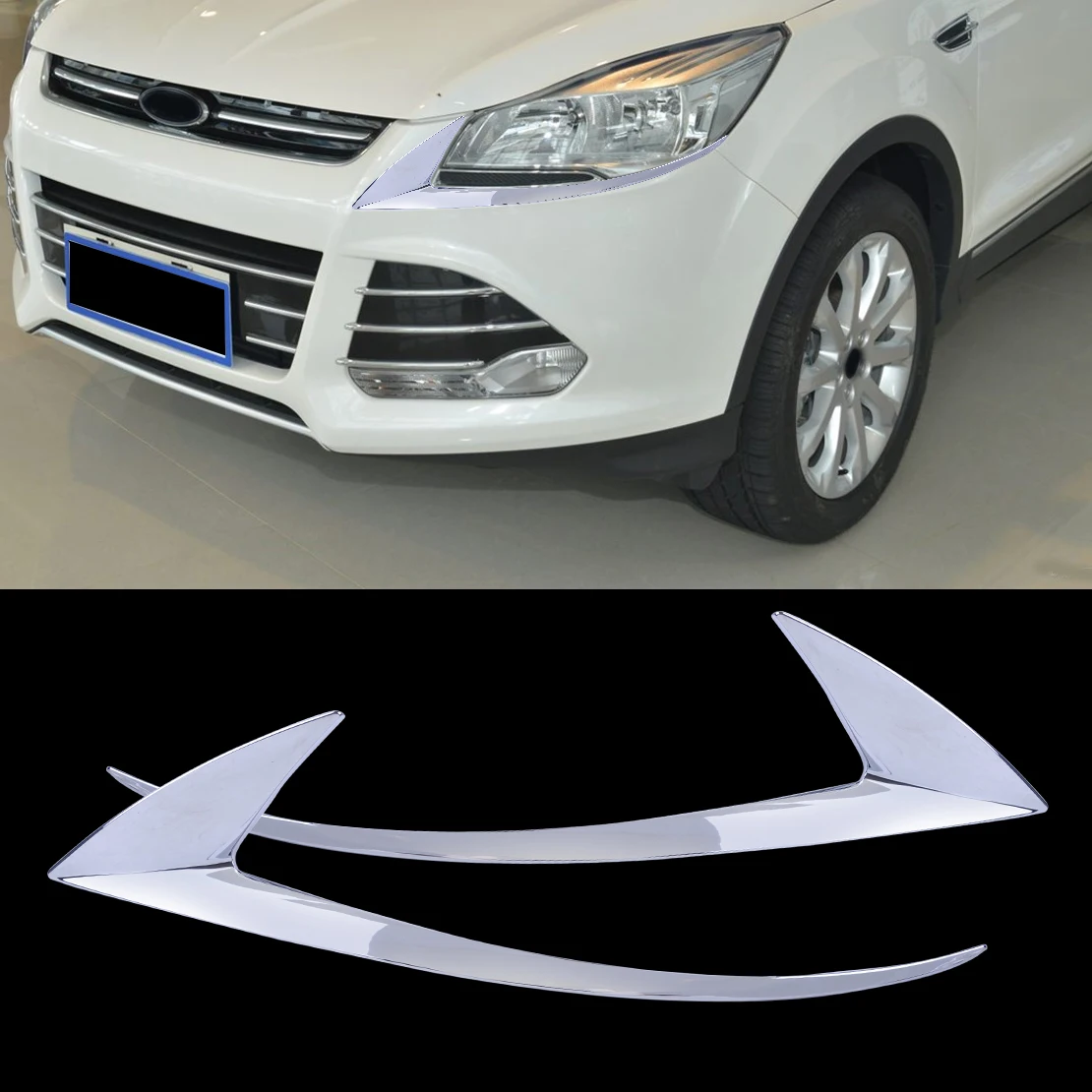 

DWCX 2pcs/set ABS Chrome Front Headlight Cover Head Light Lamp Eyelid Eyebrow Trim Fit for Ford Escape Kuga 2013 2014 2015 2016