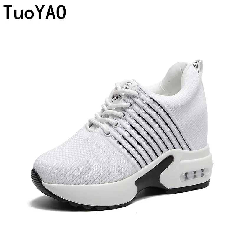

2019 Women Sneakers Mesh Casual Platform Trainers White Shoes 10CM Heels Spring Wedges Breathable Woman Height Increasing Shoes