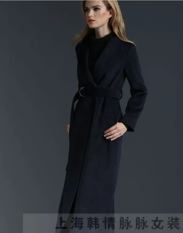 Pardessus Longue 2017 Veste Recouverts Manteau Outwear Hiver Boutons Épaissir Bleu Femme En Mince Nouveau Profond Laine Automne Trench tTxqTCwd