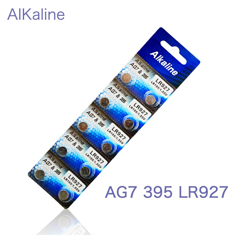 10 шт./лот 1 карты AG7 Li-Ion 1,55 V кнопочный элемент Батарея щелочной LR927 LR57 SR927W 399 GR927 395A для игрушечные часы дистанционного Камера