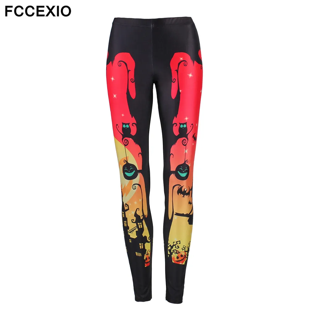 

Halloween Party Theme Series Women's Leggings Black Cats Ghosts and Witches Printed Legins High Waist Fitness Elastic Leggings