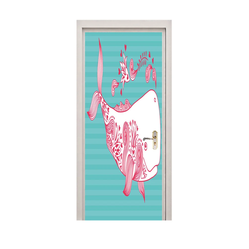 

1pc Fish Pattern Door Stickers Waterproof Removable Creative PVC Self Adhesive Door Mural Decals Home Decoration