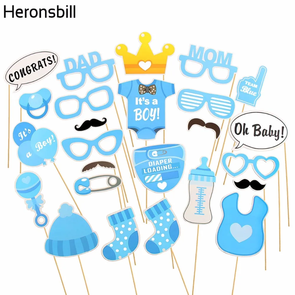 Heronsbill 25 штук Baby Shower Photo Booth Реквизит его мальчик девочка украшения для младенцев