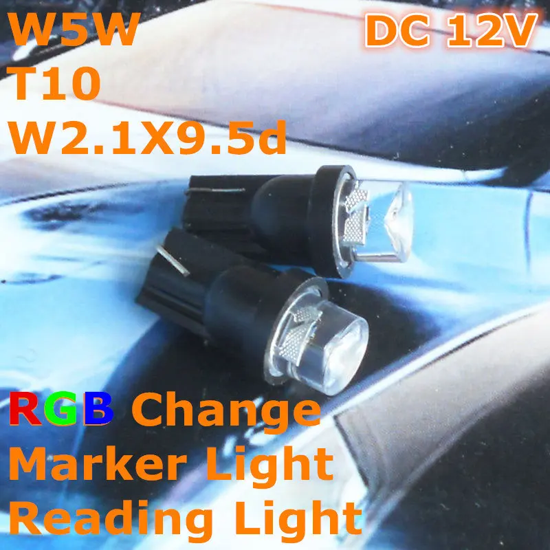 

12V LED Full Color RGB Change Car Bulb Lamp T10(10mm Flood Lamp) W5W W2.1X9.5d for Signal Door Licence Board Light