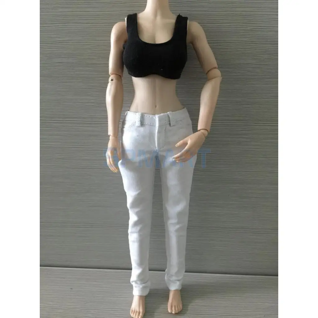 1/6 Scale Black Low-cut Vest & White Jeans Set Fit 12'' Female Action Figure Body