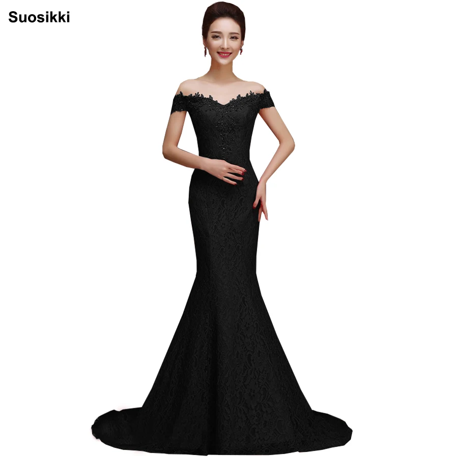 Suosikki Robe De Soiree, бургундское длинное вечернее платье, вечерние, элегантное, праздничное, длинное, выпускное платье - Цвет: Черный