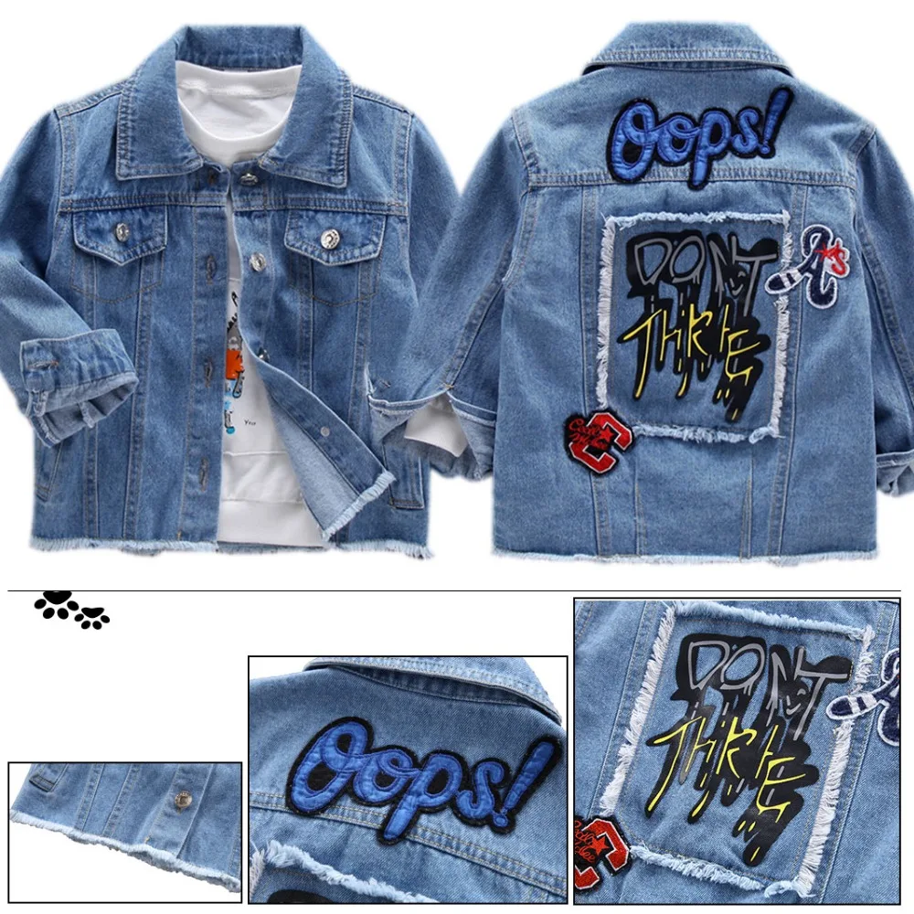 Cabolsa de Bebê Transporte da Gota Crianças Jaqueta Denim Meninos Buraco Quebrado Jean Jaquetas Meninas Roupas Outerwear Casual Primavera Outono 8 Crianças jaqueta denim meninos buraco quebrado jean