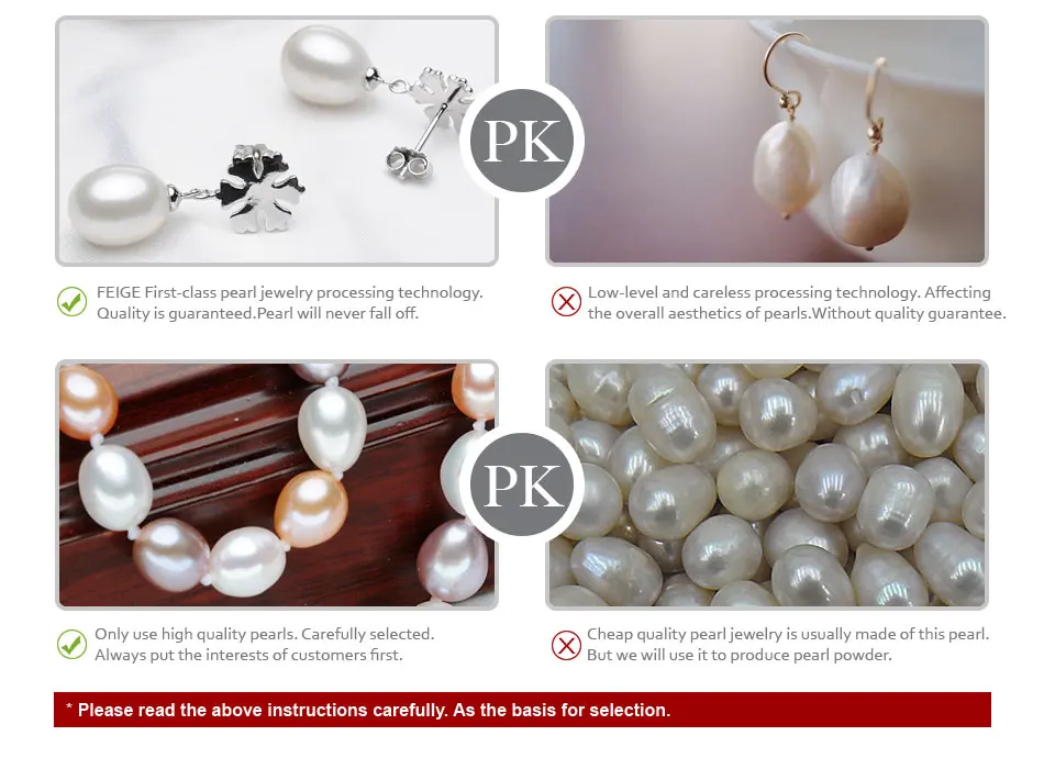 FEIGE Brand 8-9mm Black Pearls Stud Earrings for Women 925 Sterling Silver Black Pearl Earrings Natural Pearl Wedding Jewelry