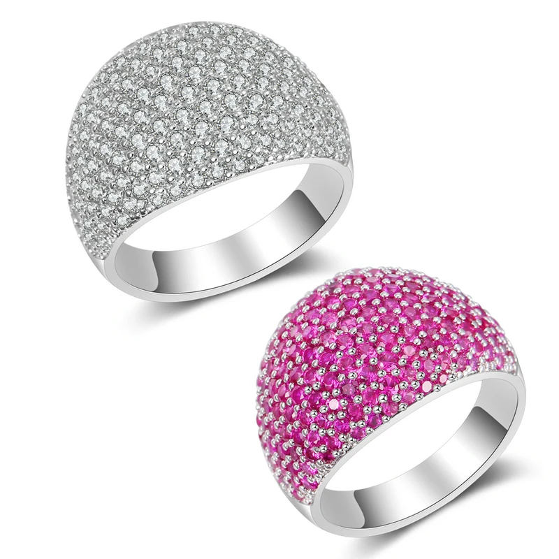 

Nandudu Silver Color Wide Women Rings Shiny & Rose Red Zircon Rings Female Party Wedding Finger Ring Fashion Jewelry R1949 R1950