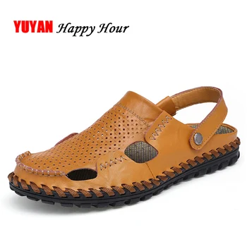 

New 2019 Summer Shoes Men Genuine Leather Sandals Fashion Men's Sandals Male Brand Summer Beach Sandals Non-slip K038