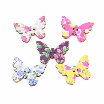 

Free Shipping Retail Diy 20Pcs Random Mixed 2 Holes Butterfly Pattern Wood Sewing Baby Buttons Scrapbooking 20x28mm MT0925