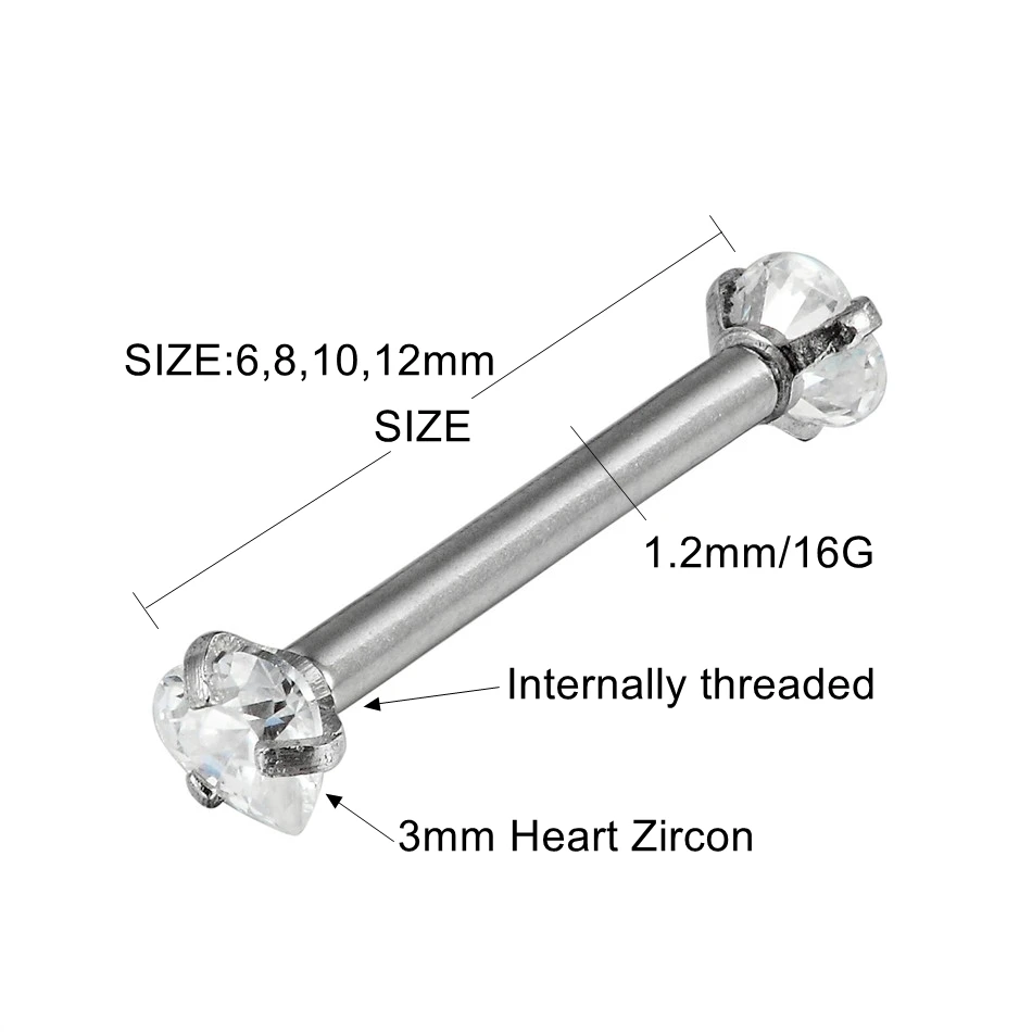 G23titan 10 цветов 3 мм циркониевые шары 16 г внутренней резьбой в виде стальной штанги для ушей украшение для козелка хрящевой пирсинг ювелирные изделия для тела