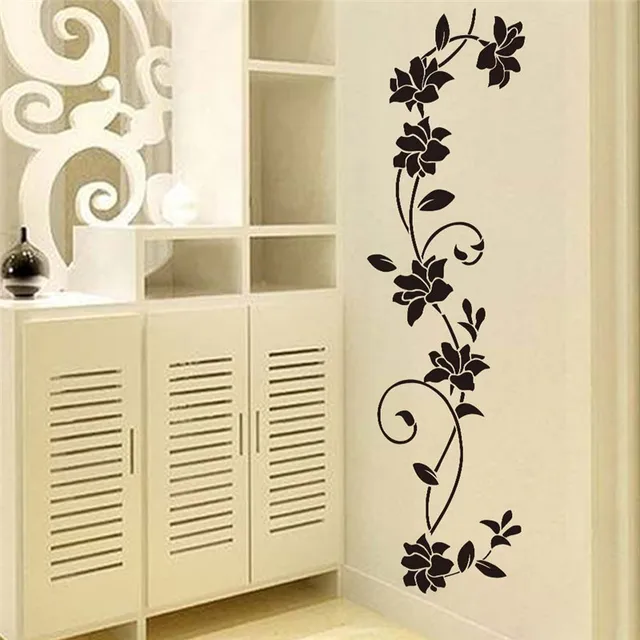 black flower vine wall stickers refrigerator window cupboard home
