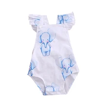 2017 Ruffled Newborn Baby Girl Romper Summer Sleeveless Backless Elephant Print Jumpsuit One Pieces Sunsuit Outfits