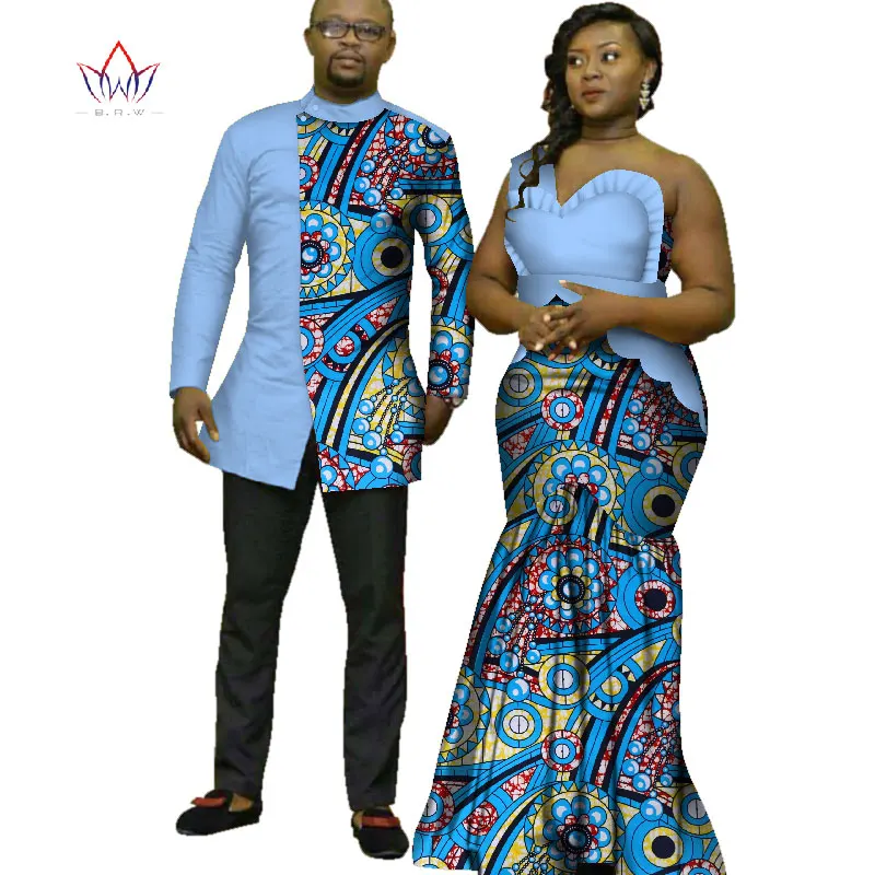 Африканская одежда с принтом для пары, Дашики, элегантные женские вечерние платья и мужские рубашки, хлопковая африканская одежда WYQ125 - Цвет: 16
