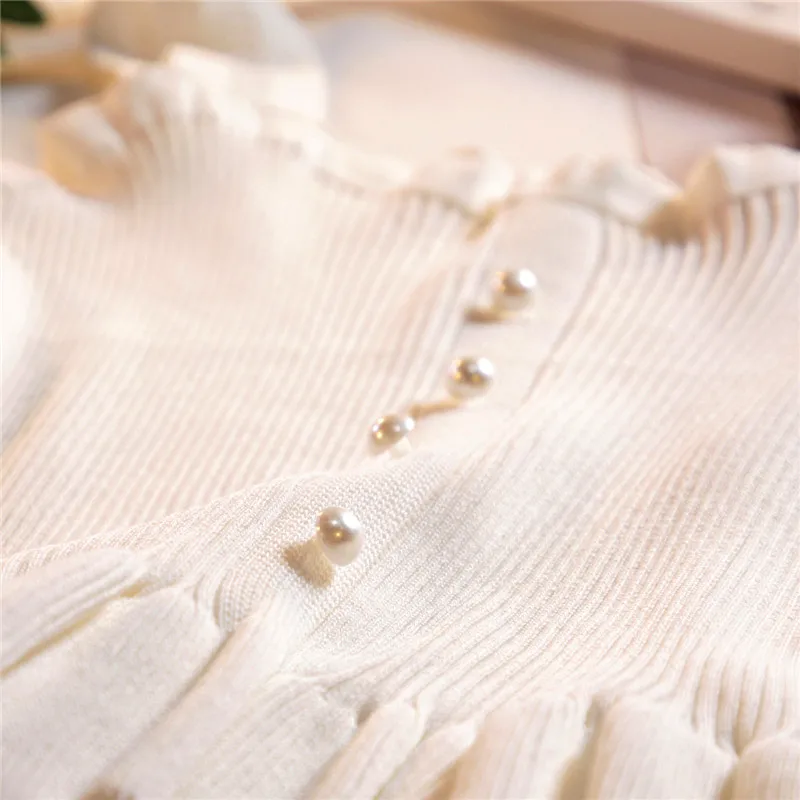 New Autumn Chi Knitted Women's Tank Top Slim Pearl Button Vintage Girls Cropped Female Women Tanktops t shirt Clothing (9)
